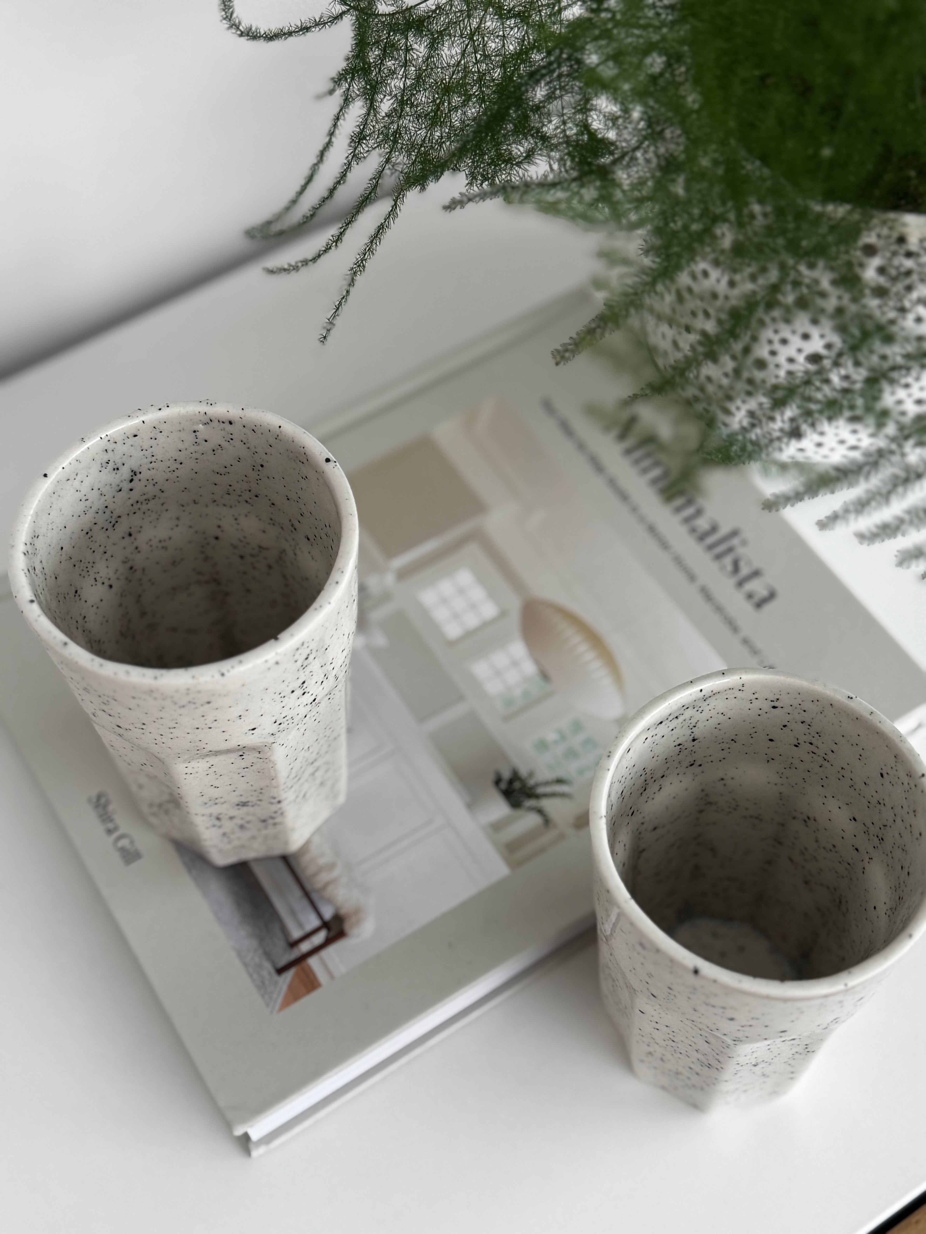 Baltas, aukštas puodelis